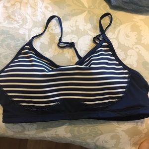 New balance for J. Crew navy striped sports bra.